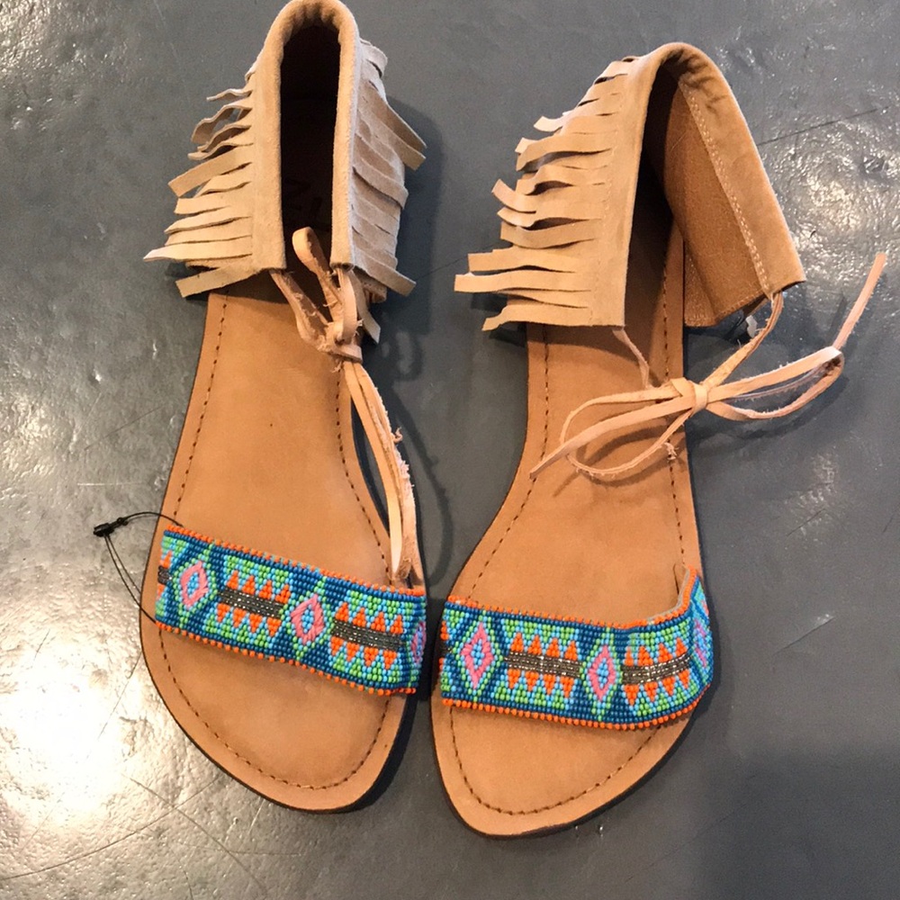Z & L Beaded and Fringe Sandal
